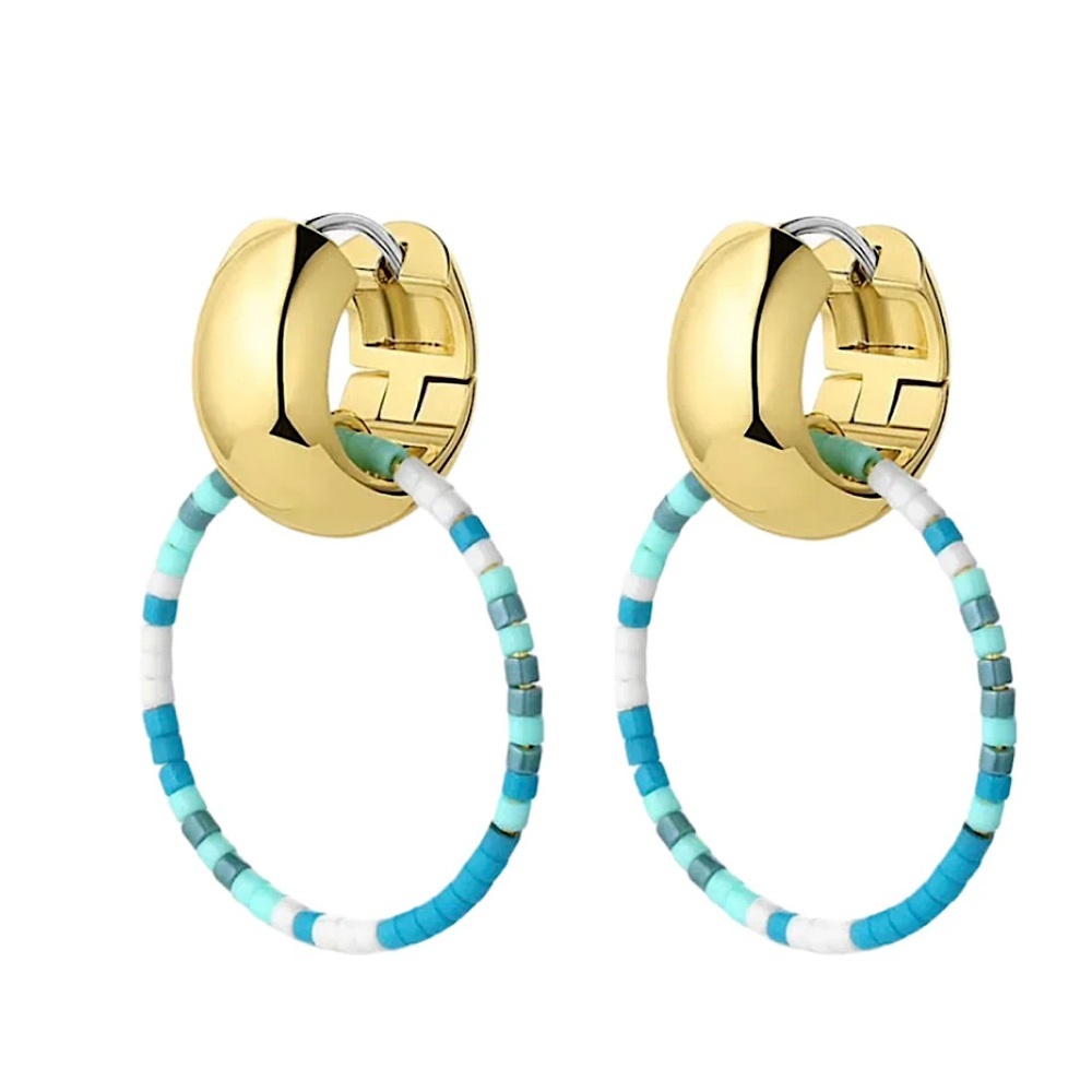 Gorjana Gigi Gold Malibu Blue Drop Hoop Earrings New